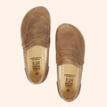 Grounding Shoes Penny Loafer Style with Conductive Copper Rivet Handmade with Natural Beige Brown Top-Grain Leather and Water Buffalo Leather Soles Slip On Unisex Shown in Top View