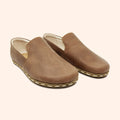 Earthing Shoes Handmade with Cruelty-Free Light Brown Top-Grain Leather and Water Buffalo Leather Soles Slip Ons Unisex Diagonal View