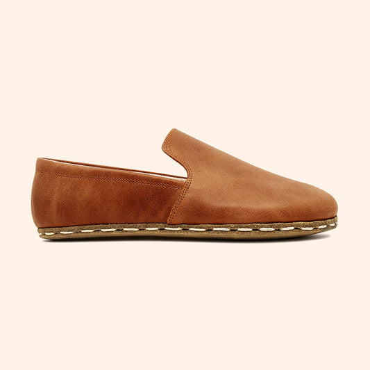 Earthing Shoes Handmade with Cruelty-Free Honey Brown Brown Top-Grain Leather and Water Buffalo Leather Soles Slip Ons Unisex Side View