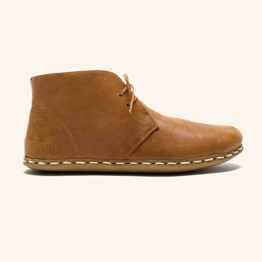 Earthing Boots Handmade with Cruelty-Free Honey Brown Top-Grain Leather and Water Buffalo Leather Soles Lace Up Unisex Side View