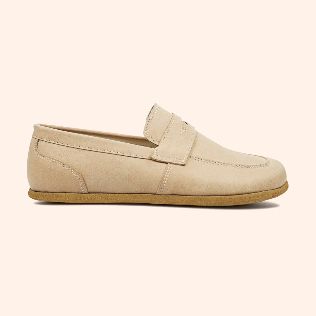 Grounding Shoes Penny Loafer Style Handmade with Cruelty-Free Undyed Top-Grain Leather and Water Buffalo Leather Soles Slip On Unisex Shown In Side View