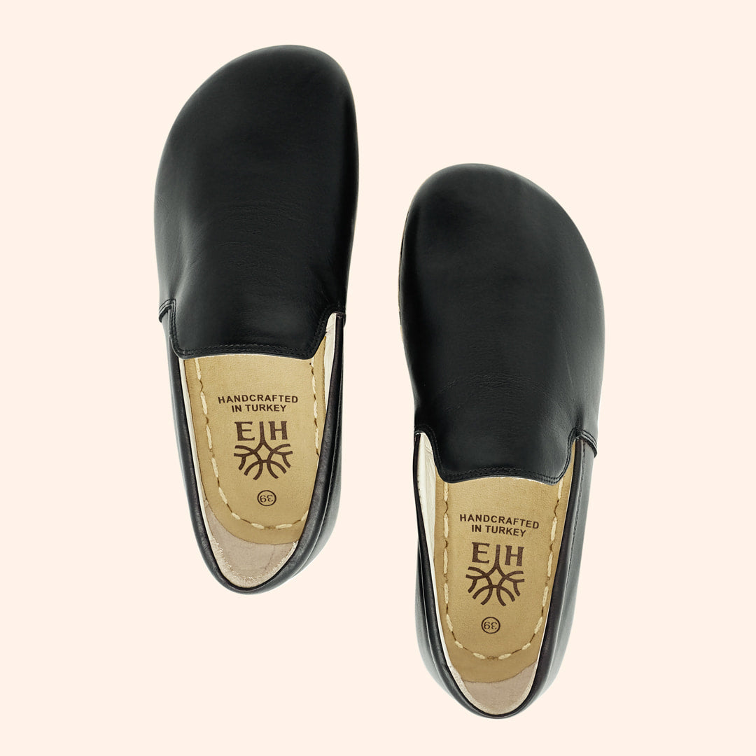 Earthing Shoes Handmade with Cruelty-Free Black Top-Grain Leather and Water Buffalo Leather Soles Slip Ons Unisex Top View 2