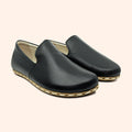 Earthing Shoes Handmade with Cruelty-Free Black Top-Grain Leather and Water Buffalo Leather Soles Slip Ons Unisex Diagonal View 