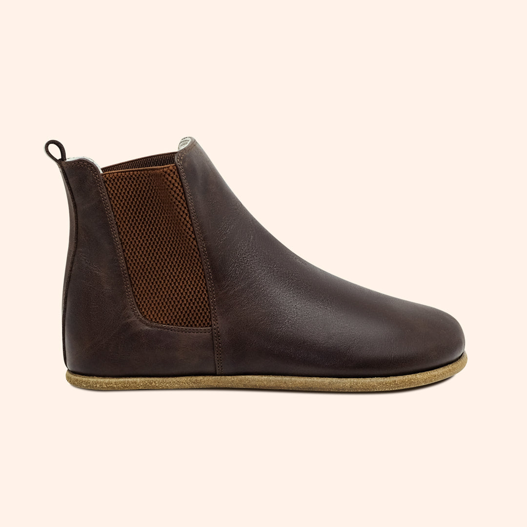 Earthing Chelsea Boots Handmade with Brentwood Brown Top-Grain Leather and Water Buffalo Leather Soles Unisex Side View