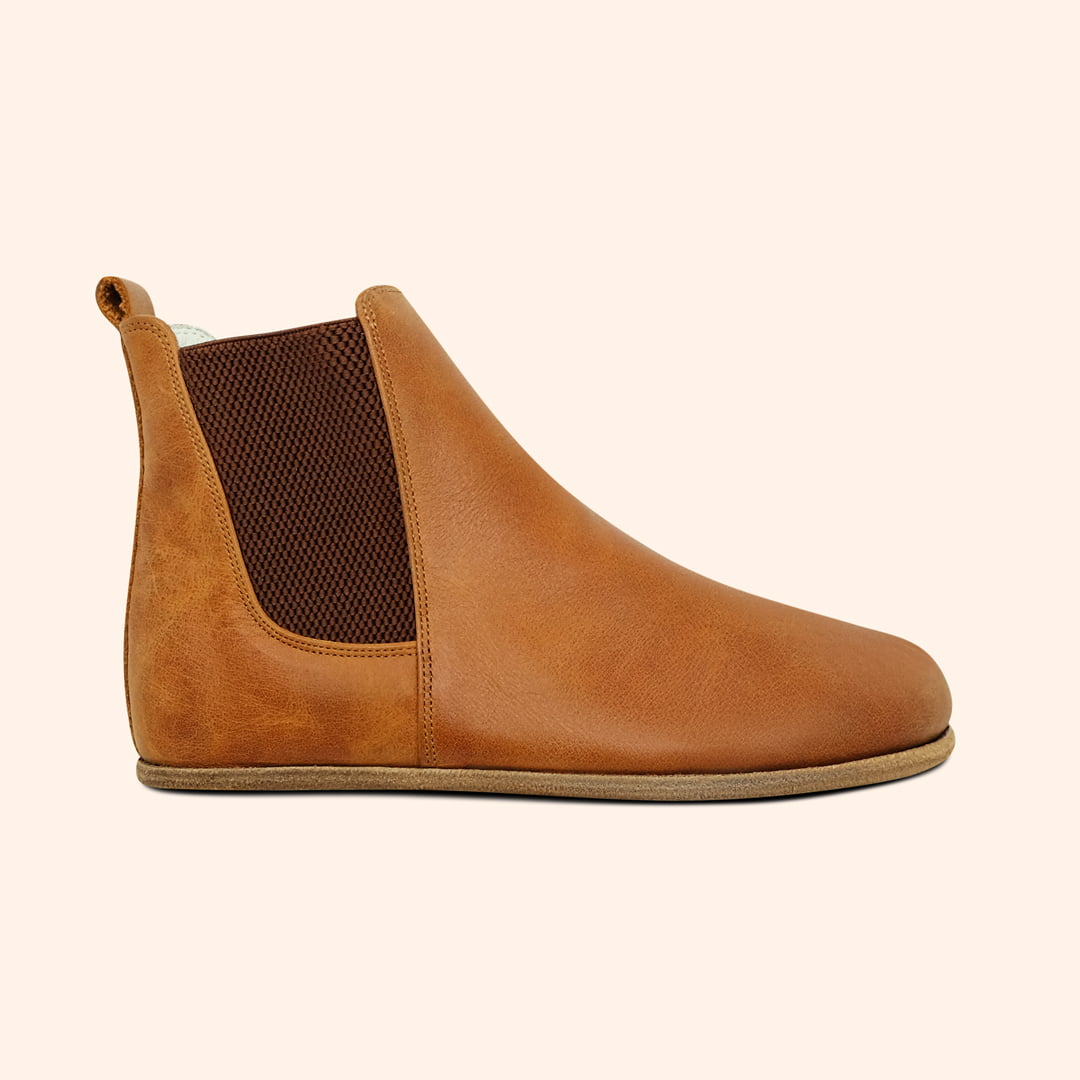 Earthing Chelsea Boots Handmade with Honey Brown Top-Grain Leather and Water Buffalo Leather Soles Unisex Side View