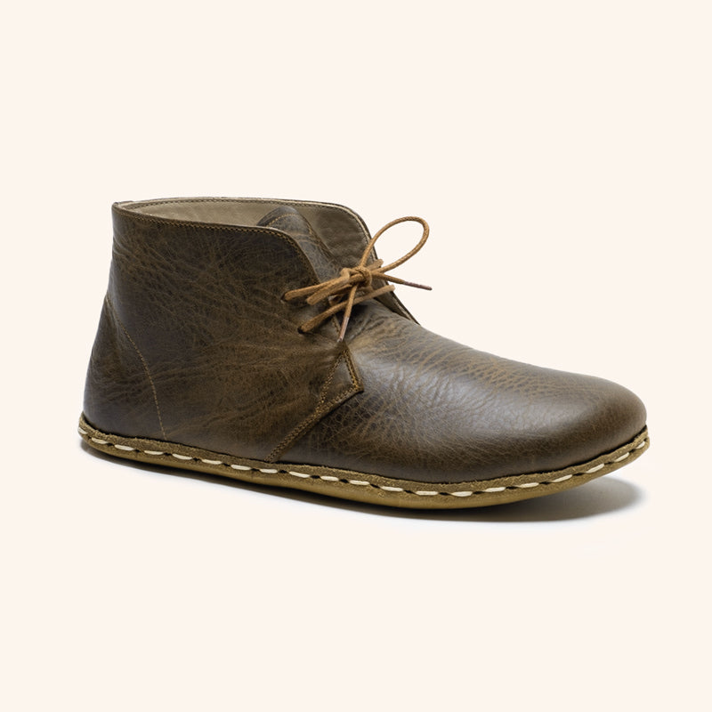 Earthing Boots Handmade with Cruelty-Free Dark Brown Top-Grain Leather and Water Buffalo Leather Soles Lace Up Unisex Side View 