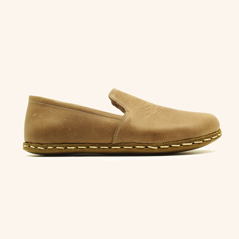 Earthing Shoes Handmade with Cruelty-Free Beige Brown Top-Grain Leather and Water Buffalo Leather Soles Slip On Unisex Side View