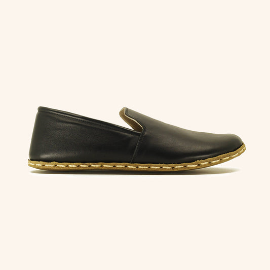 Earthing Shoes Handmade with Cruelty-Free Black Top-Grain Leather and Water Buffalo Leather Soles Slip On Unisex Side View 