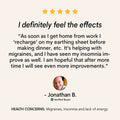 Testimonial image featuring customer Jonathan's review on Earthing Harmony sheets, discussing the tangible health benefits he experienced