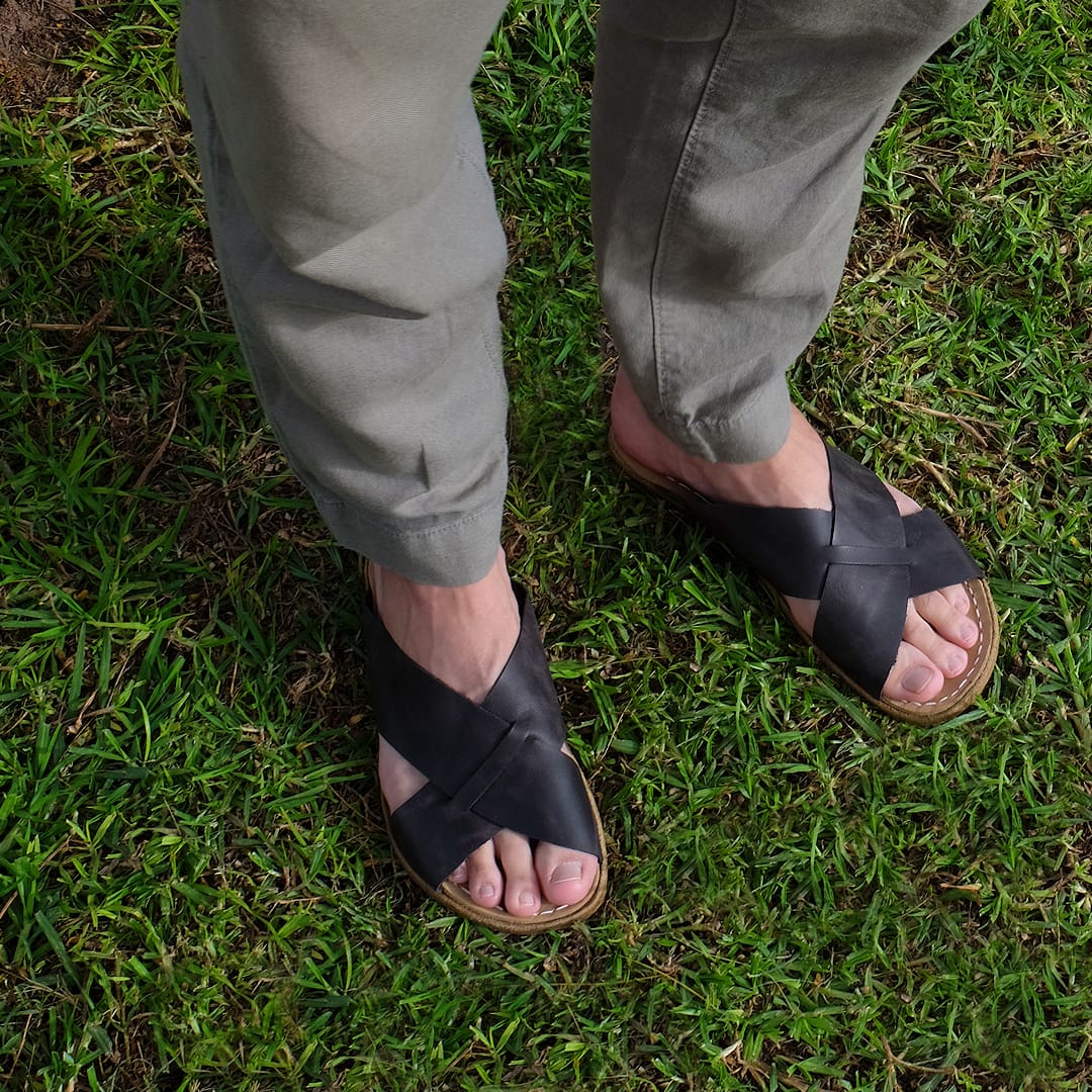 Men Earthing Grounding & Earthing Barefoot Crossover Slide-In Sandals for Men