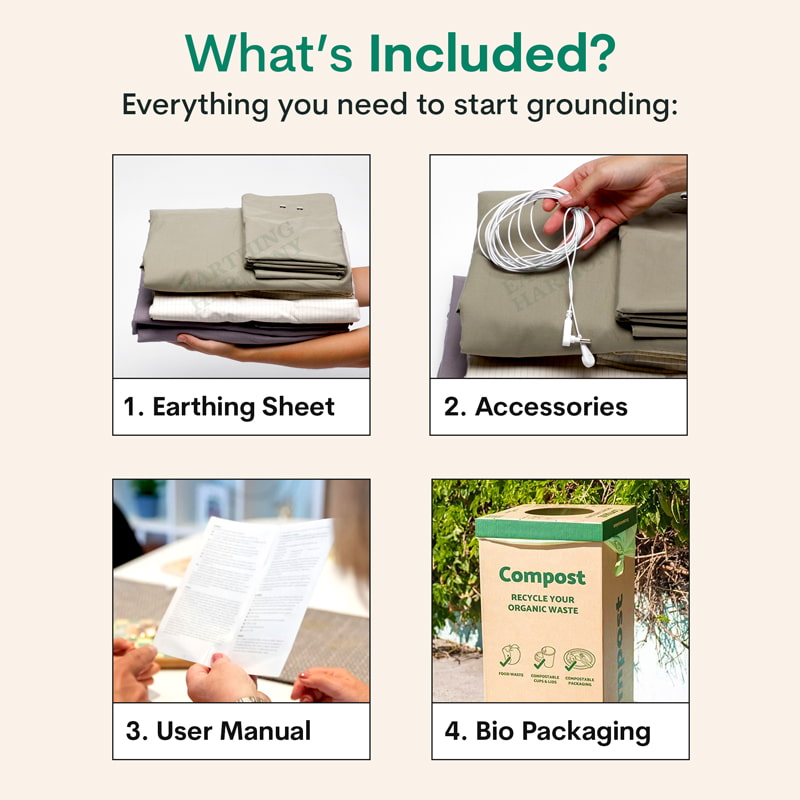 Image showing everything you need to ground your bed with earthing sheets at home with earthing harmony products